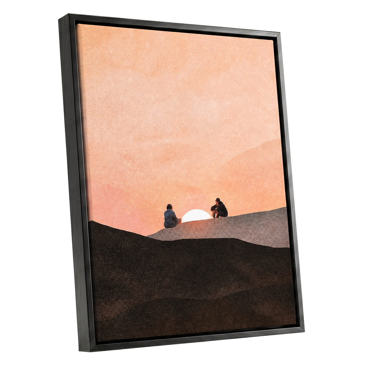 At the Edge of Sunset, orange, pink, black nature wall art shown as a black framed canvas wall art