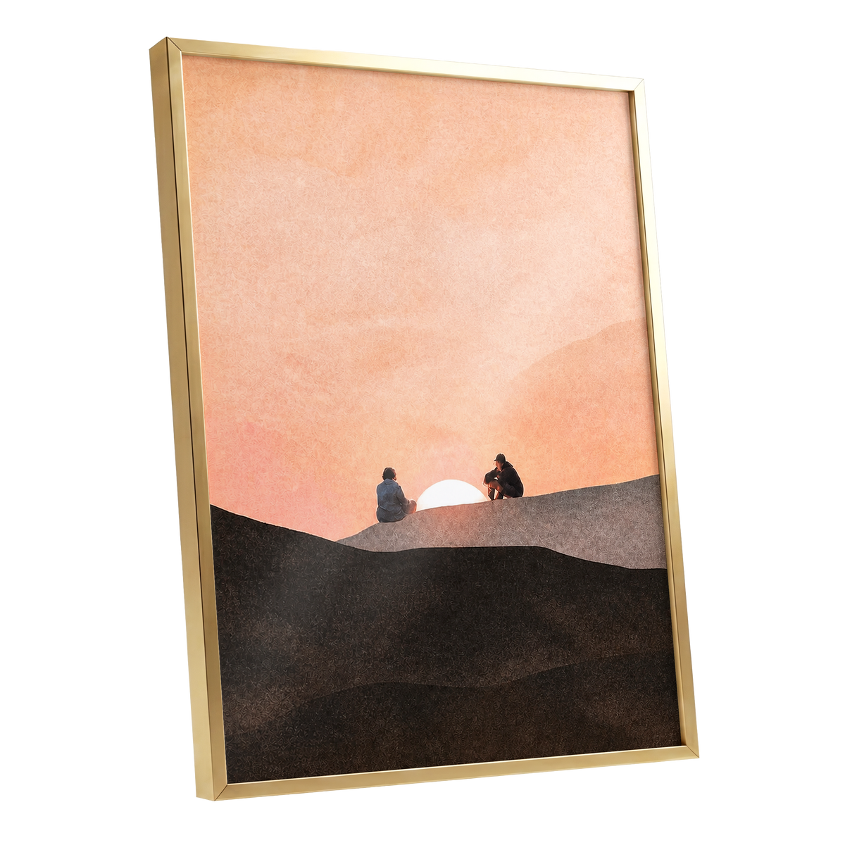 At the Edge of Sunset, orange, pink, black nature wall art shown as a gold framed poster wall art print