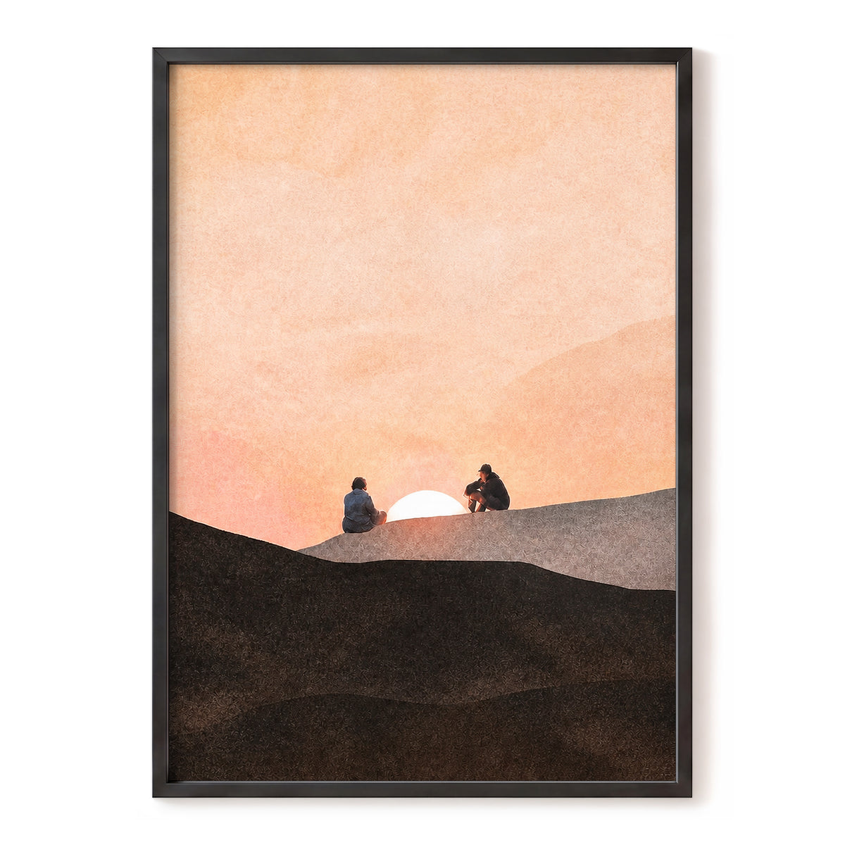 At the Edge of Sunset, orange, pink, black nature wall art, front artwork view