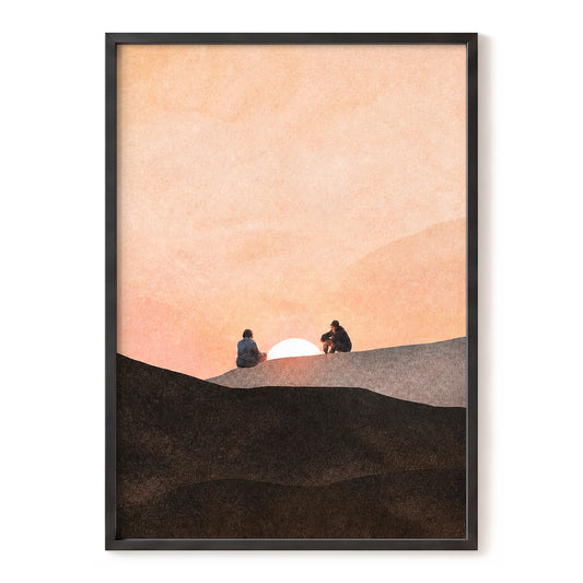At the Edge of Sunset, orange, pink, black nature wall art, front artwork view