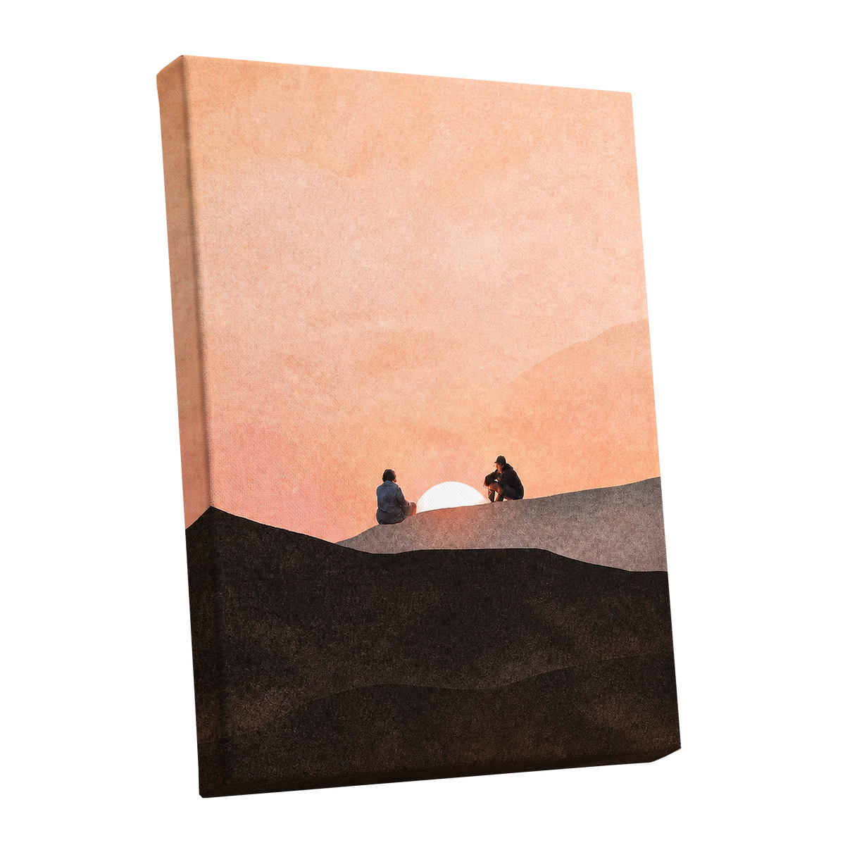 At the Edge of Sunset, orange, pink, black nature wall art shown as a stretched canvas wall art