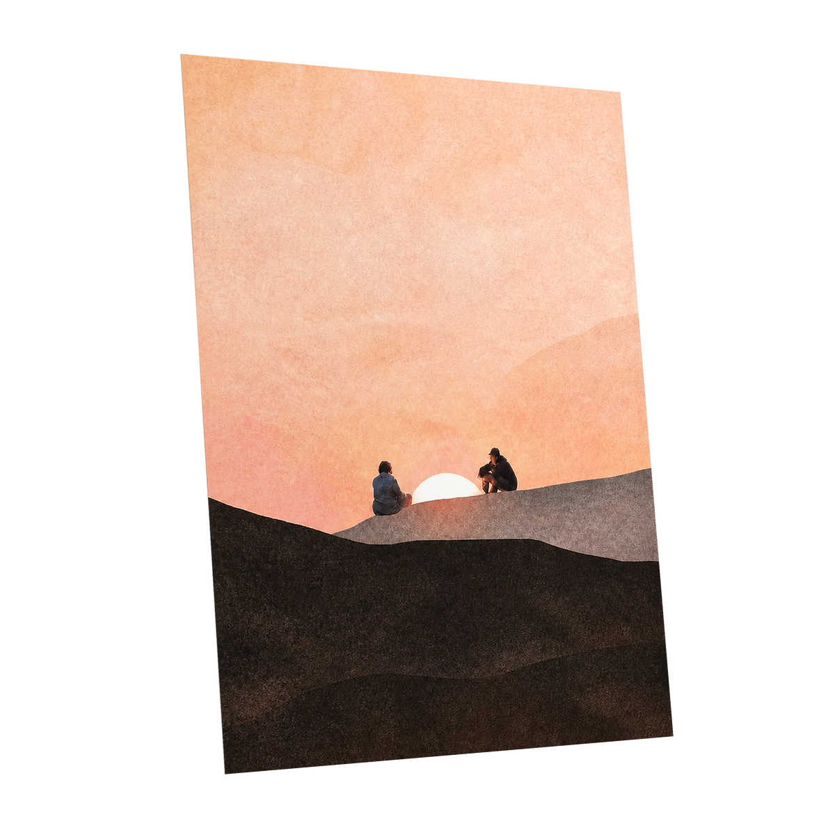 At the Edge of Sunset, orange, pink, black nature wall art shown as a unframed poster wall art print