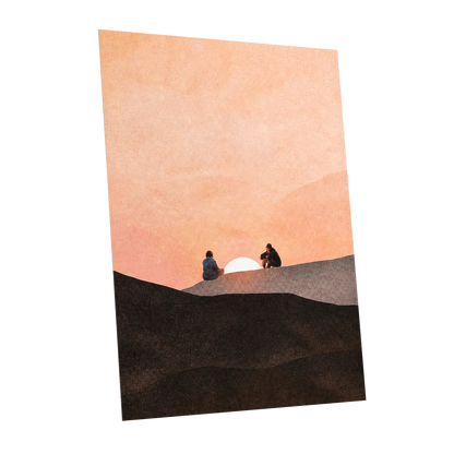 At the Edge of Sunset, orange, pink, black nature wall art shown as a unframed poster wall art print