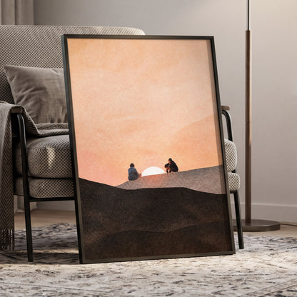 At the Edge of Sunset, orange, pink, black nature wall art displayed in a styled interior, gallery view 2