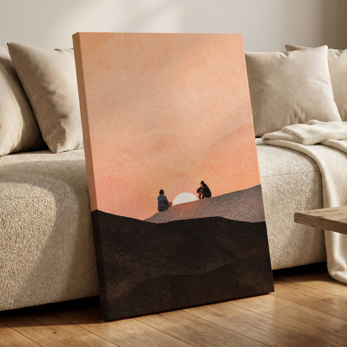 At the Edge of Sunset, orange, pink, black nature wall art displayed in a styled interior, gallery view 3