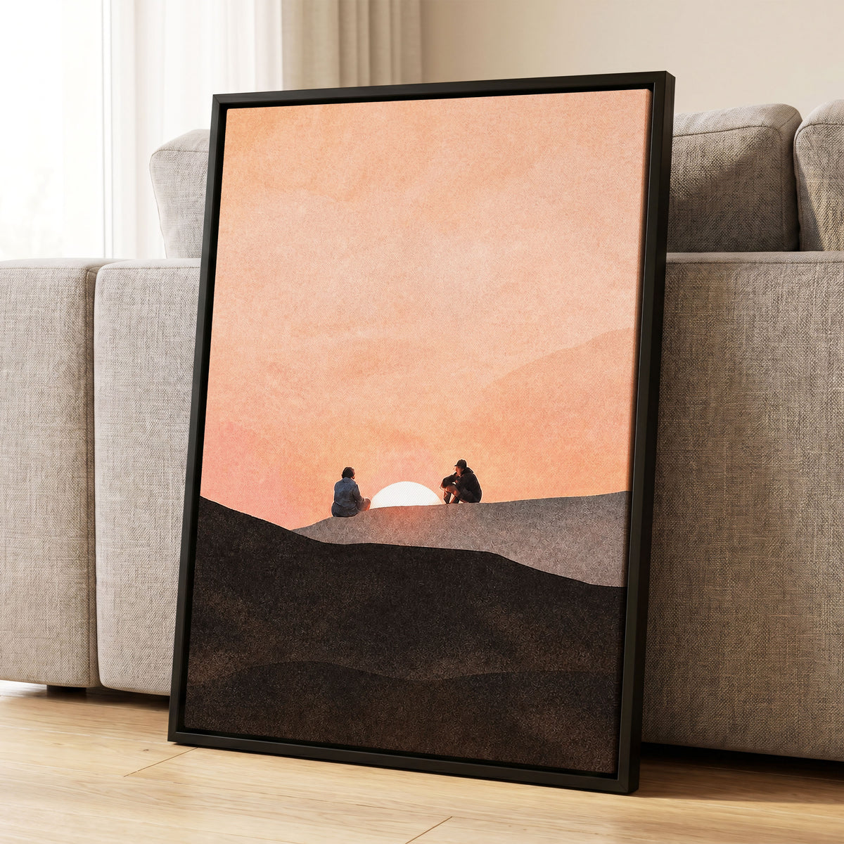 At the Edge of Sunset, orange, pink, black nature wall art displayed in a styled interior, gallery view 4