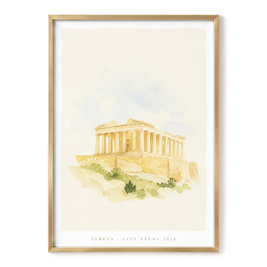 Athenian Light, beige, gold, blue minimalist wall art, front artwork view