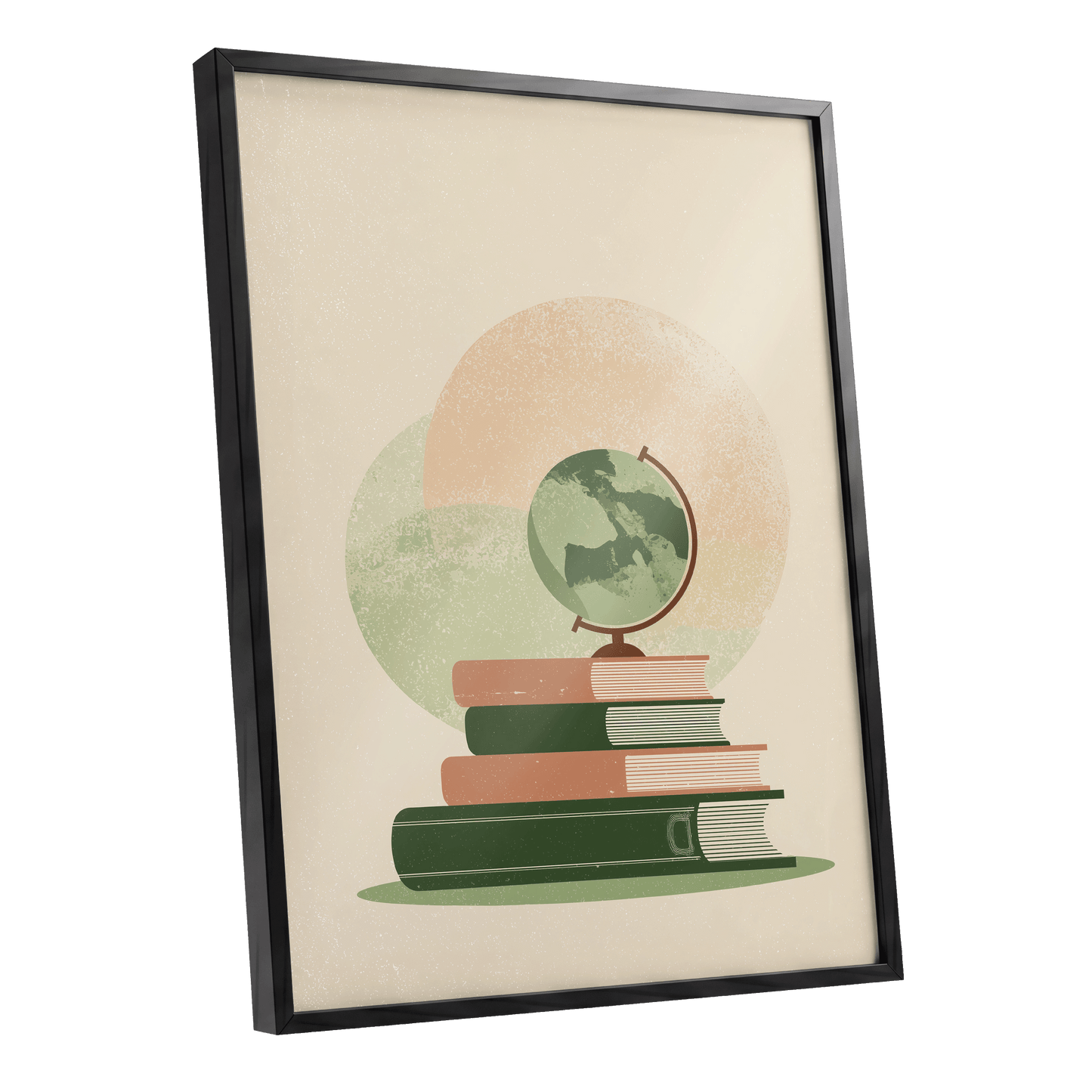 Atlas After Hours, green, beige, brown minimalist wall art shown as a black framed poster wall art print