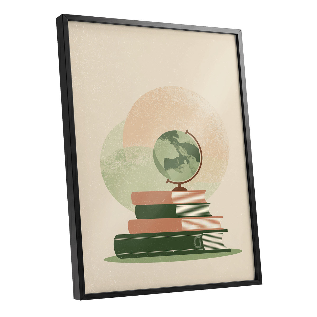 Atlas After Hours, green, beige, brown minimalist wall art shown as a black framed poster wall art print