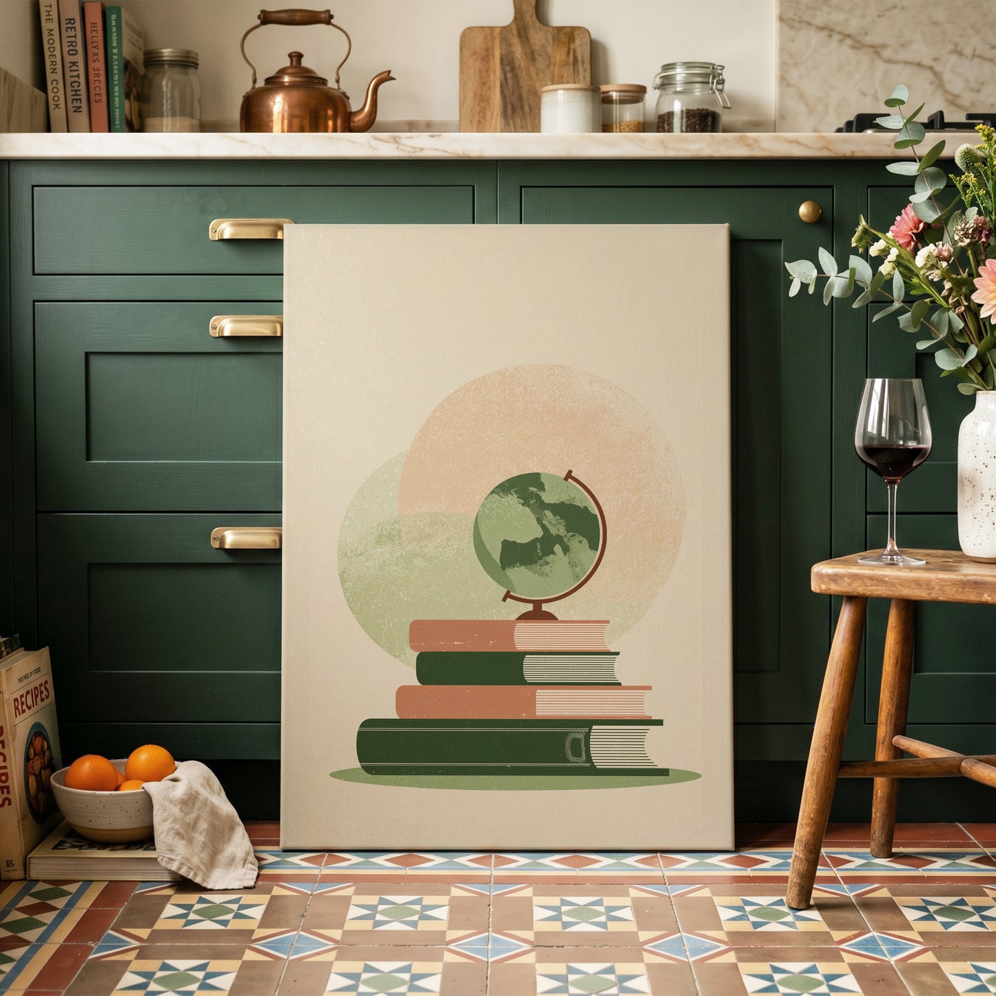Atlas After Hours, green, beige, brown minimalist wall art on canvas displayed in a styled interior, gallery view 1