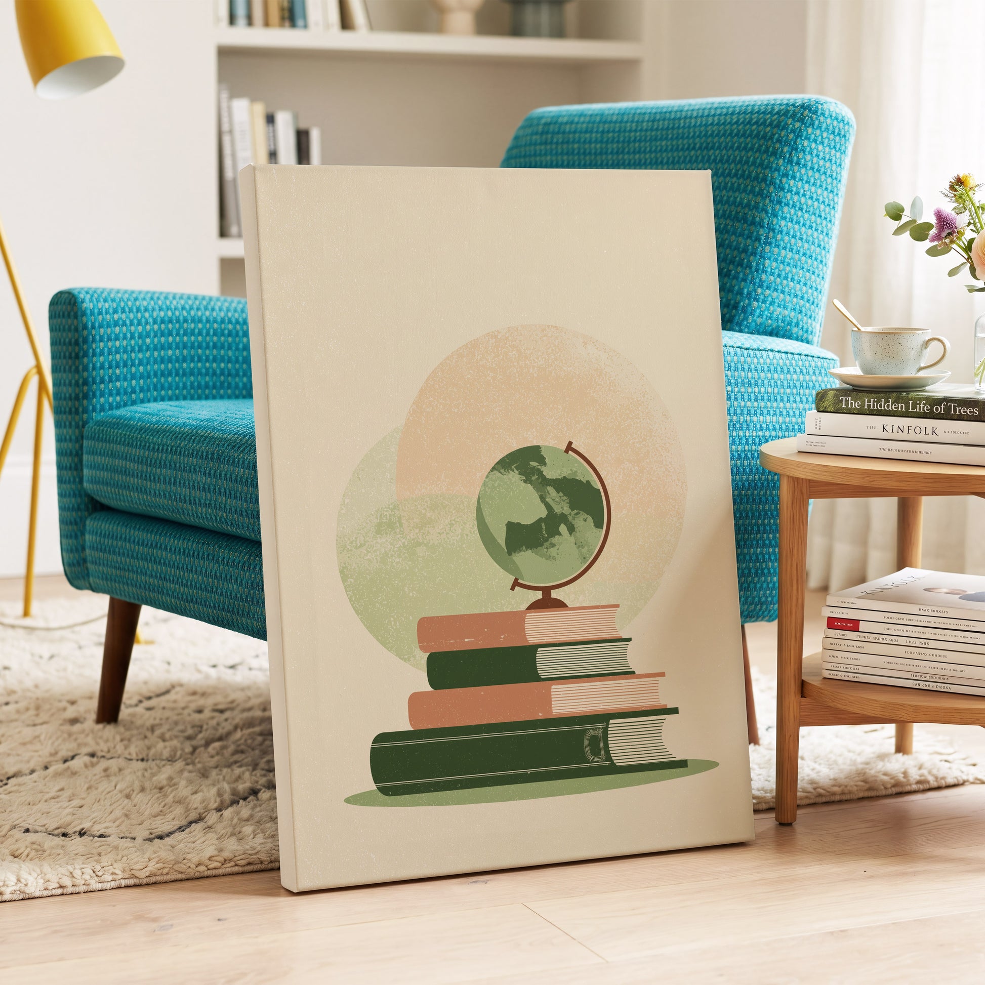 Atlas After Hours, green, beige, brown minimalist wall art on canvas displayed in a styled interior, gallery view 2
