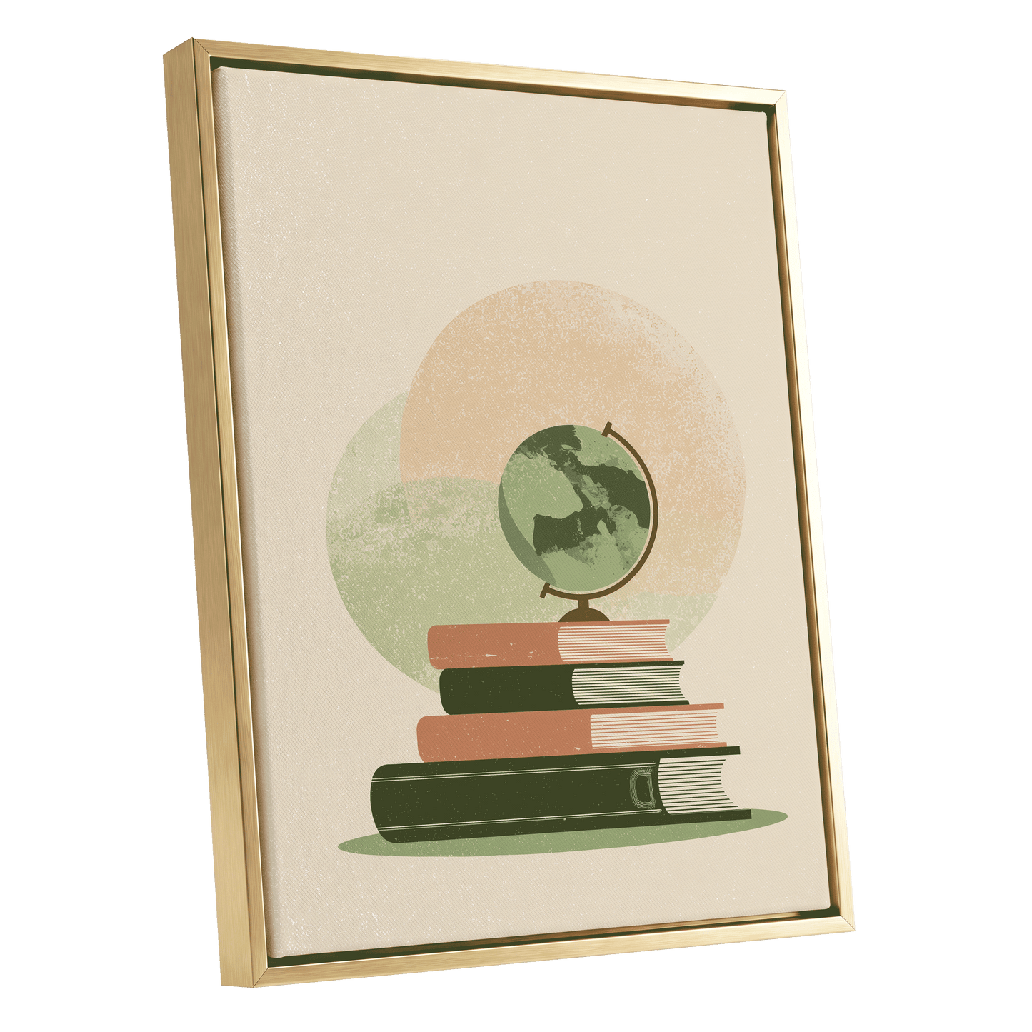 Atlas After Hours, green, beige, brown minimalist wall art shown as a gold framed canvas wall art