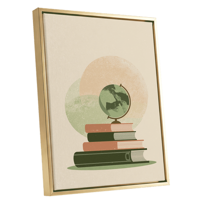 Atlas After Hours, green, beige, brown minimalist wall art shown as a gold framed canvas wall art