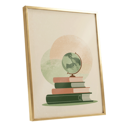 Atlas After Hours, green, beige, brown minimalist wall art shown as a gold framed poster wall art print