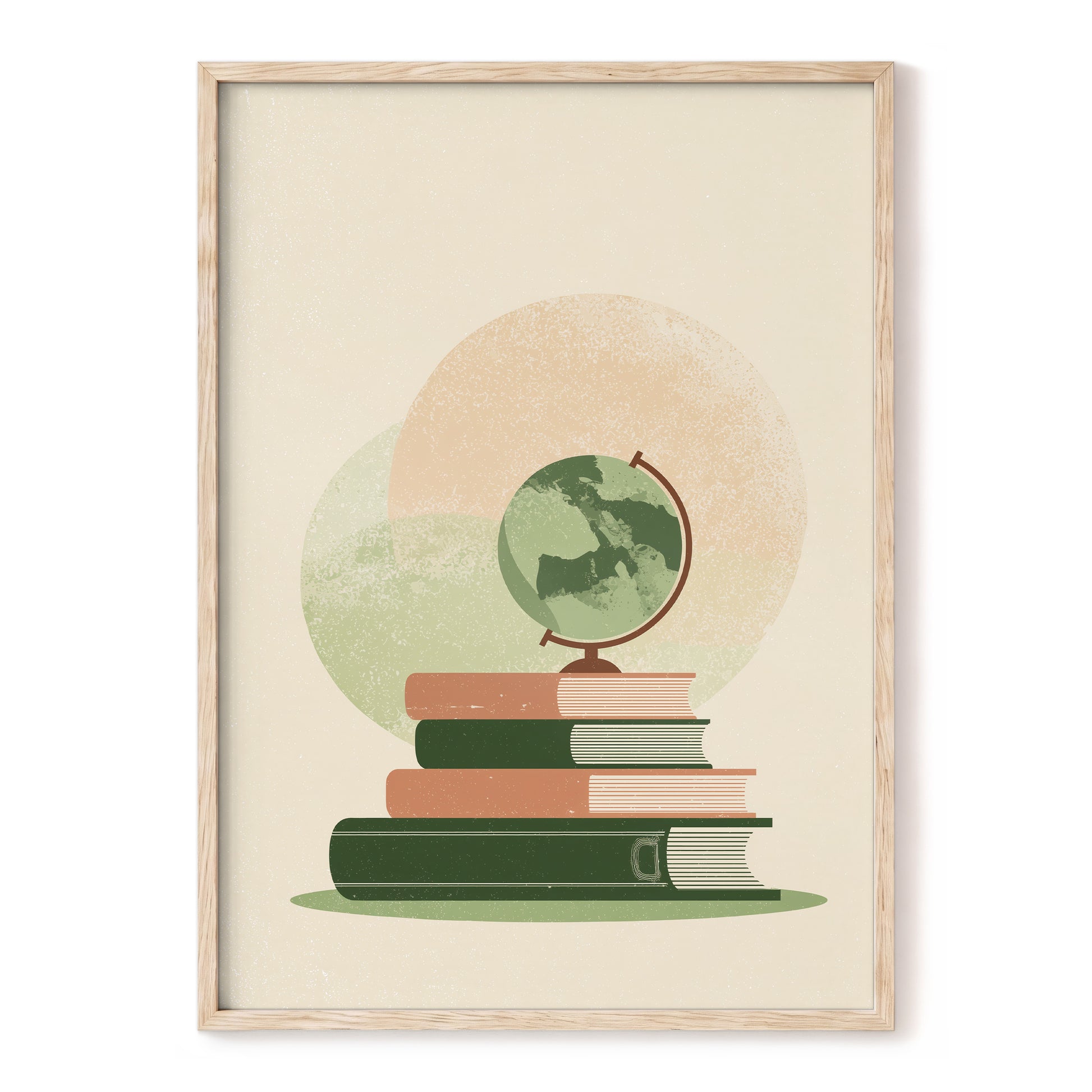 Atlas After Hours, green, beige, brown minimalist wall art, front artwork view
