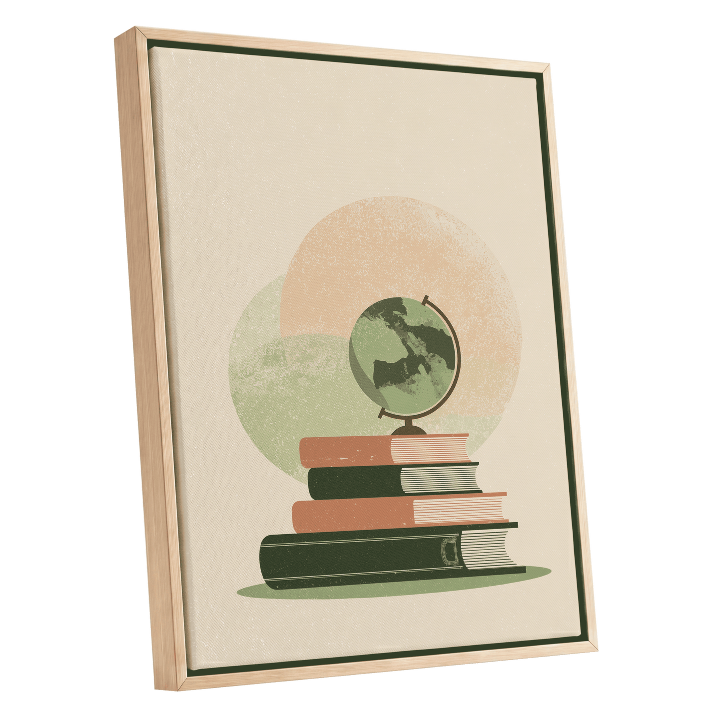 Atlas After Hours, green, beige, brown minimalist wall art shown as a oak framed canvas wall art