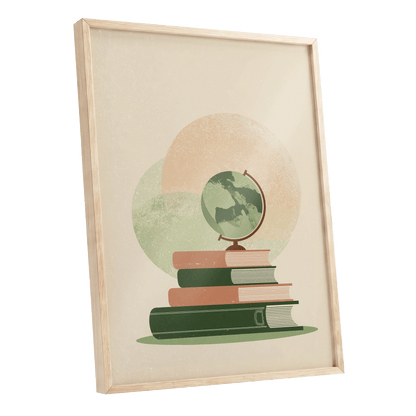 Atlas After Hours, green, beige, brown minimalist wall art shown as a oak framed poster wall art print