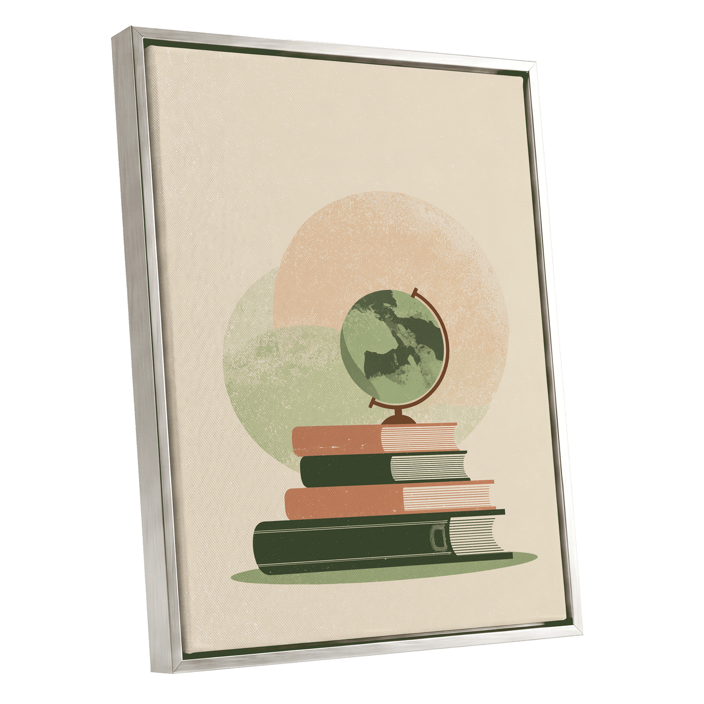 Atlas After Hours, green, beige, brown minimalist wall art shown as a silver framed canvas wall art