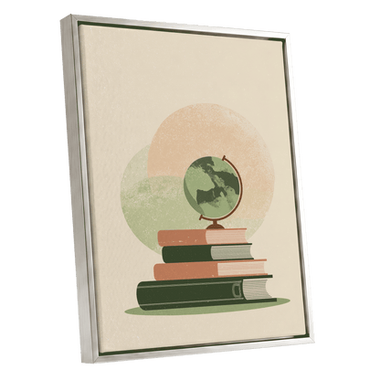 Atlas After Hours, green, beige, brown minimalist wall art shown as a silver framed canvas wall art