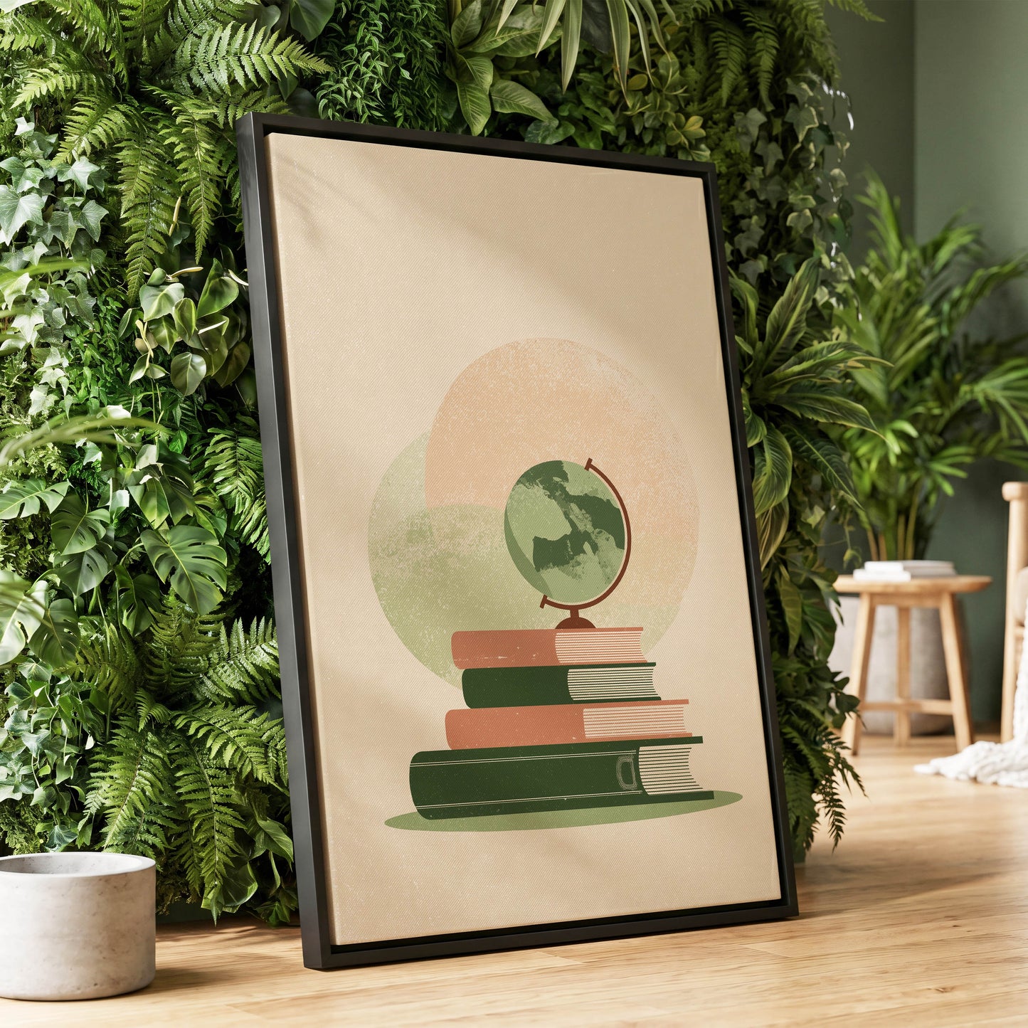 Atlas After Hours, green, beige, brown minimalist wall art displayed in a styled interior, gallery view 1