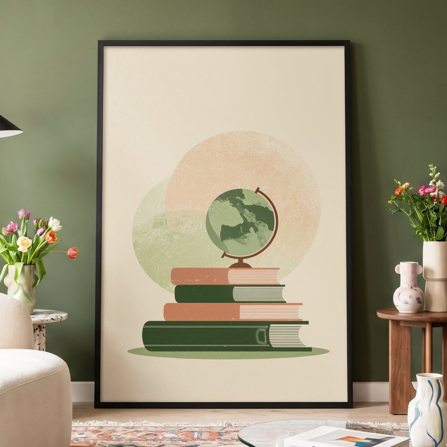 Atlas After Hours, green, beige, brown minimalist wall art displayed in a styled interior, gallery view 4