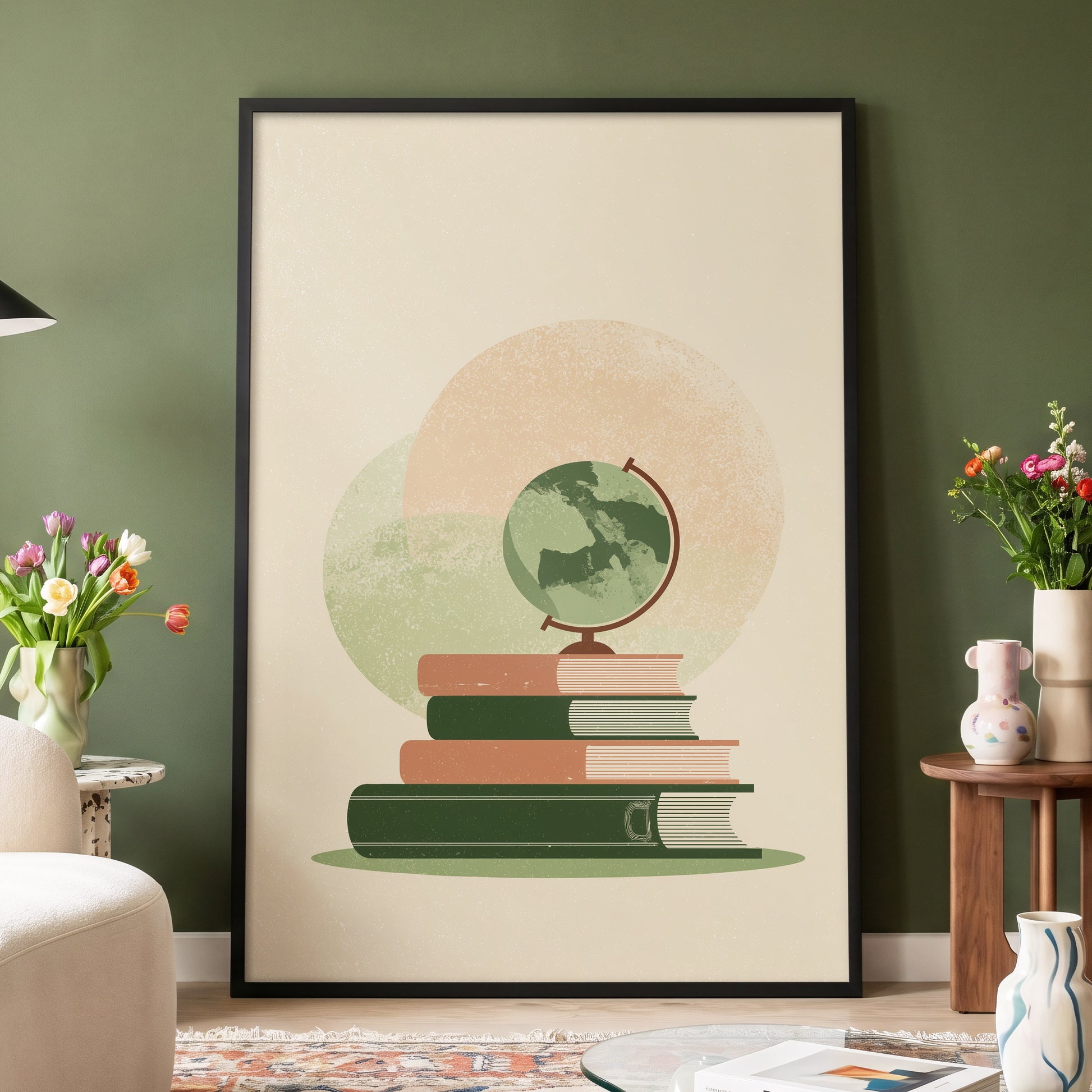 Atlas After Hours, green, beige, brown minimalist wall art displayed in a styled interior, gallery view 4