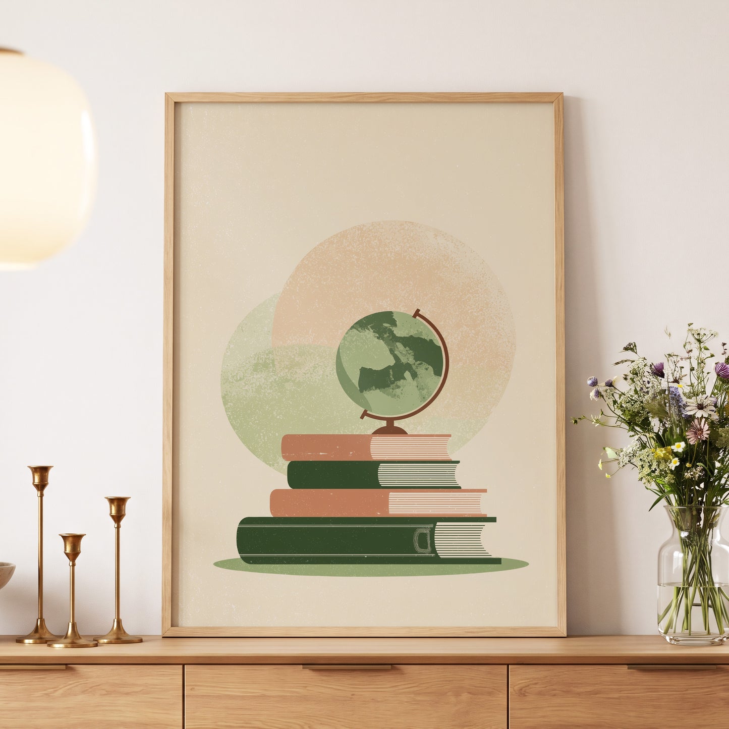 Atlas After Hours, green, beige, brown minimalist wall art displayed in a styled interior, gallery view 5