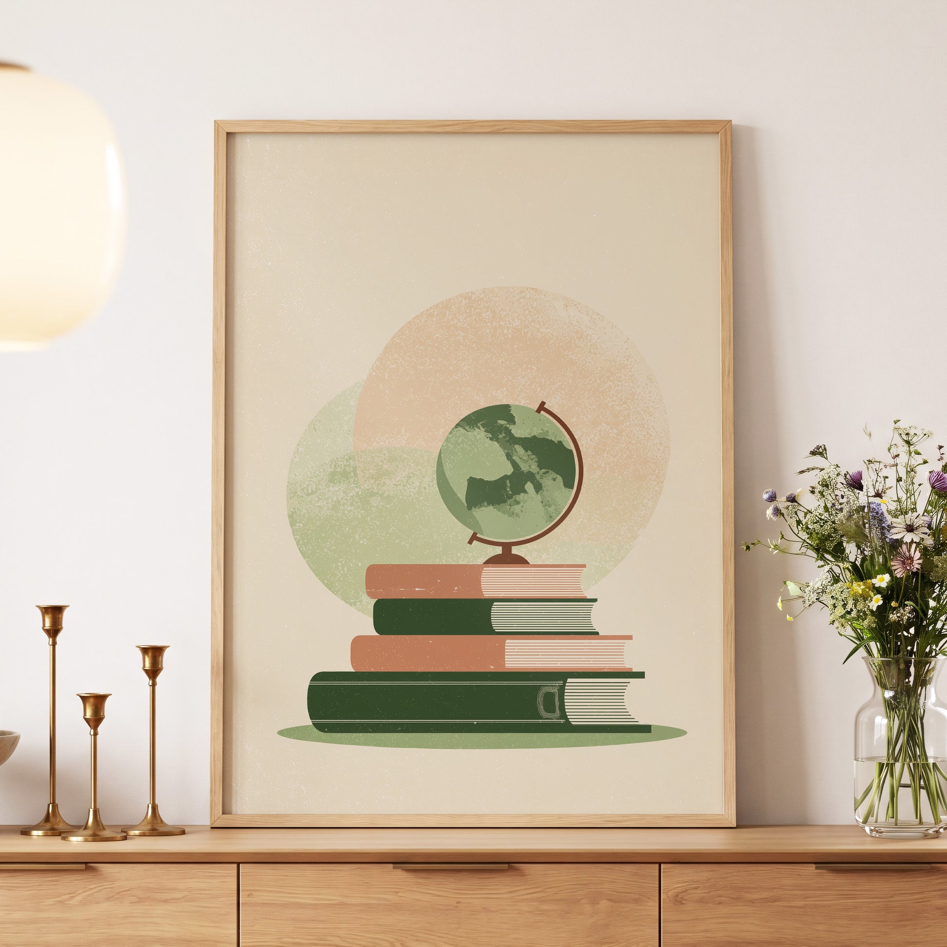 Atlas After Hours, green, beige, brown minimalist wall art displayed in a styled interior, gallery view 5