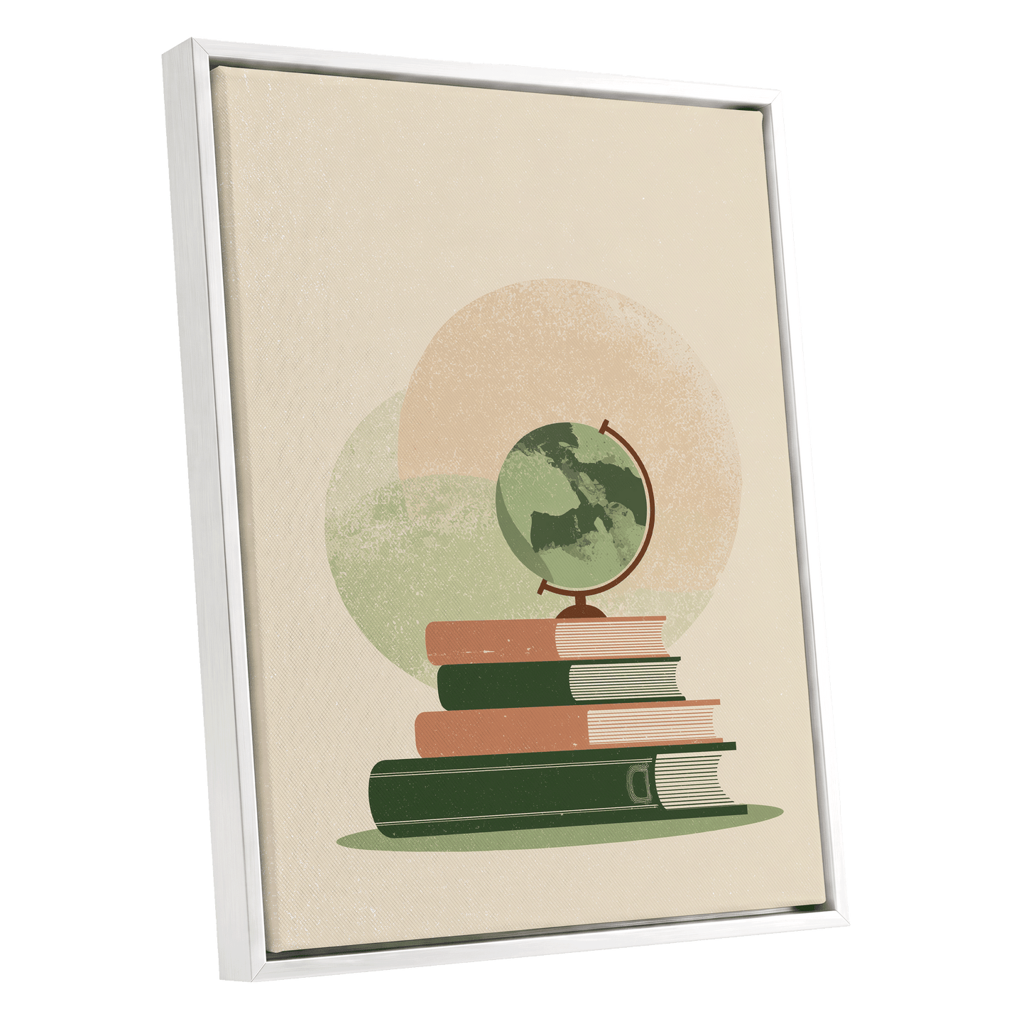 Atlas After Hours, green, beige, brown minimalist wall art shown as a white framed canvas wall art