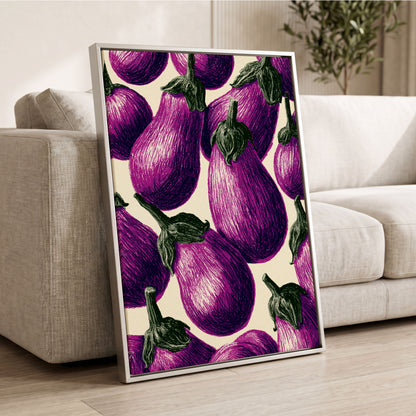 Aubergine Parade, purple, green, beige nature wall art displayed in a styled interior, gallery view 2