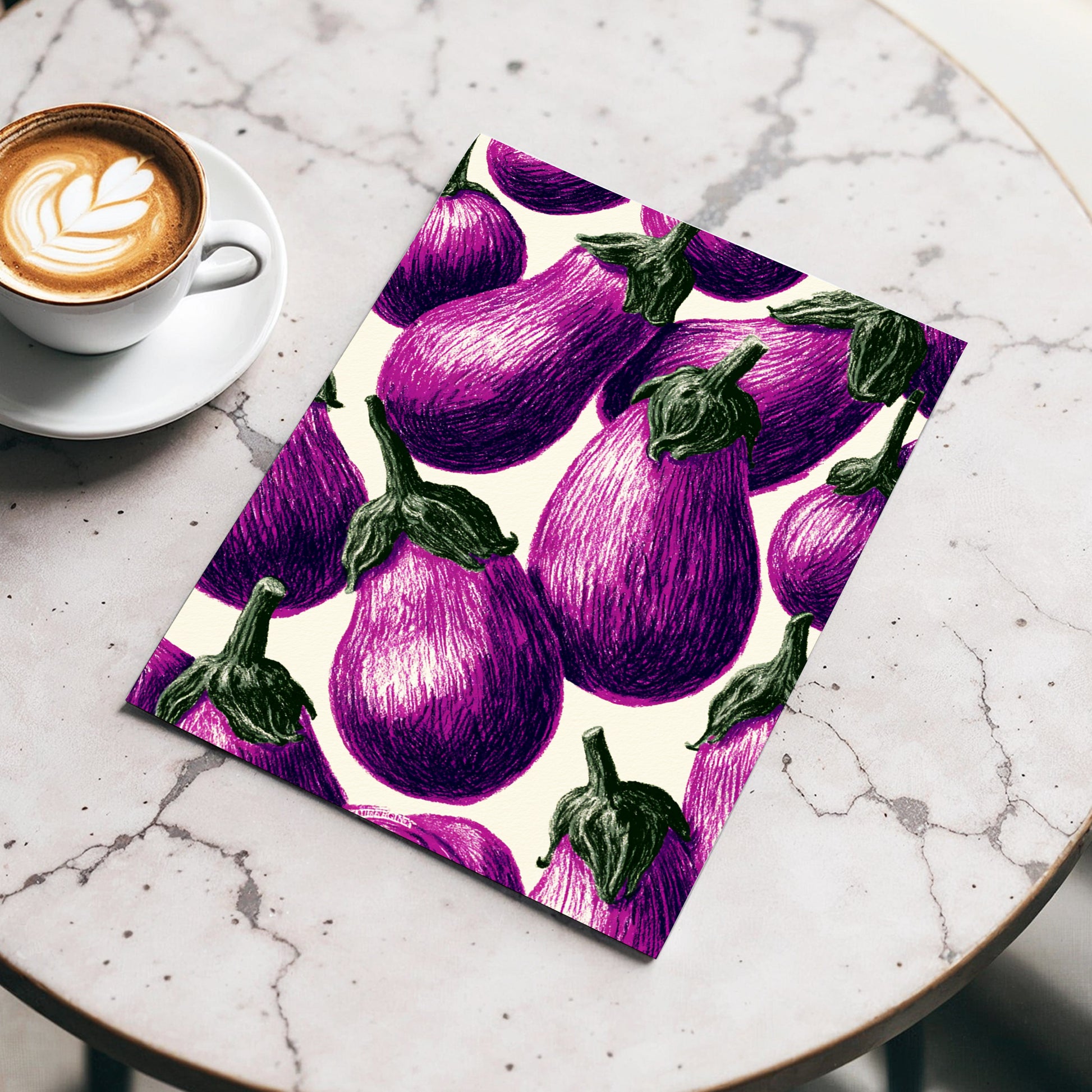 Aubergine Parade, purple, green, beige nature wall art displayed in a styled interior, gallery view 3