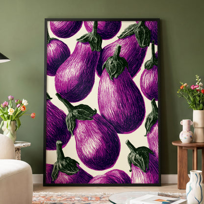Aubergine Parade, purple, green, beige nature wall art displayed in a styled interior, gallery view 4