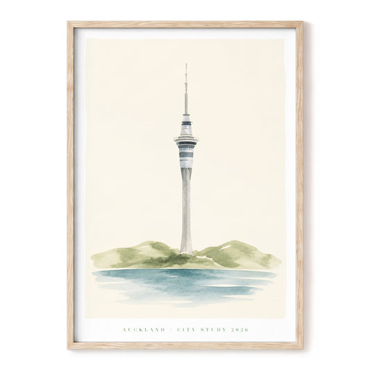 Auckland Stillness, beige, green, blue minimalist wall art, front artwork view