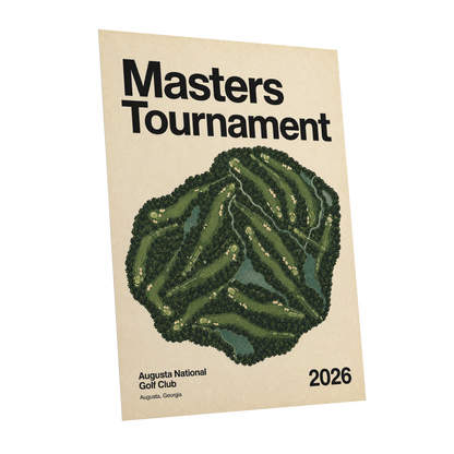 Augusta Tournament Map, green, beige, black nature wall art shown as a unframed poster wall art print