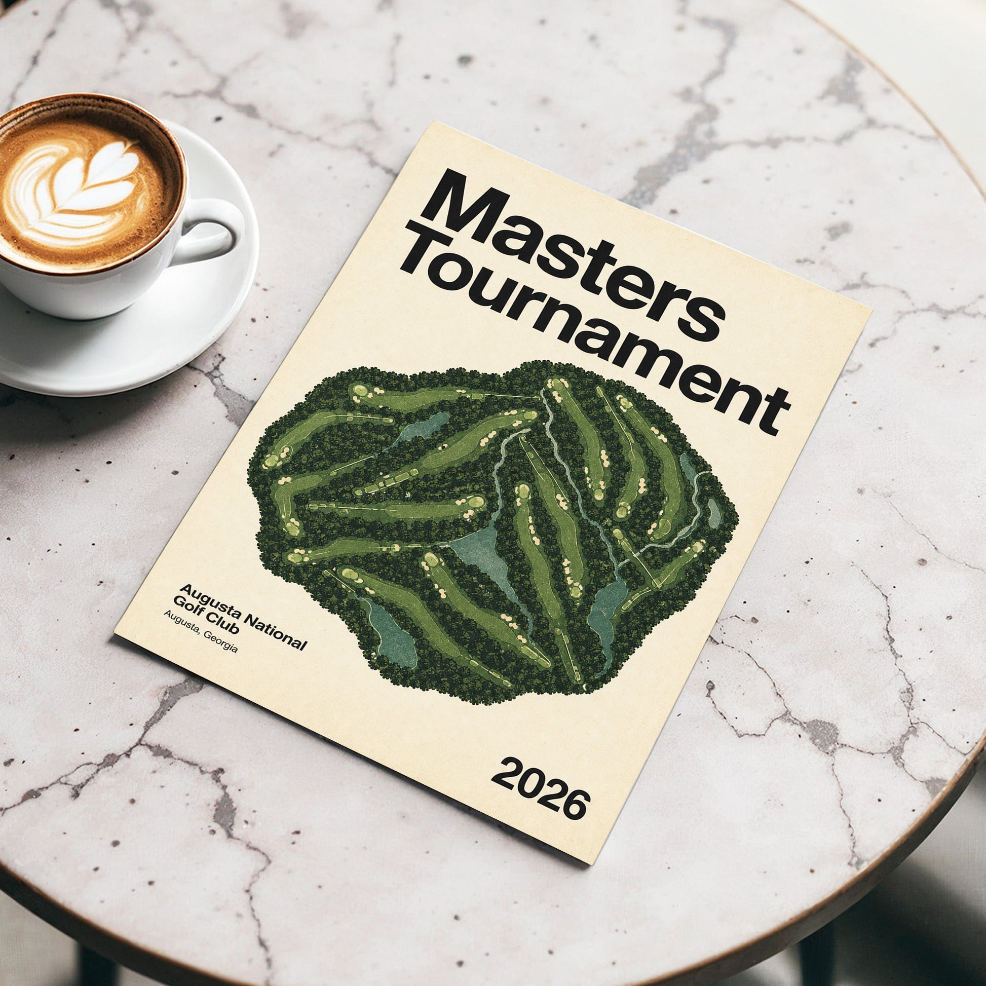Augusta Tournament Map, green, beige, black nature wall art displayed in a styled interior, gallery view 4