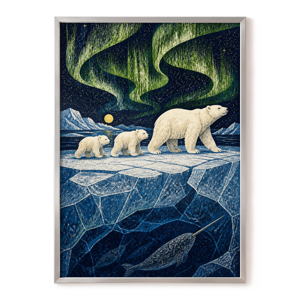 Aurora Icebound, blue, green, white nature wall art, front artwork view