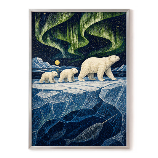 Aurora Icebound, blue, green, white nature wall art, front artwork view