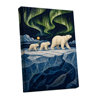 Aurora Icebound, blue, green, white nature wall art shown as a stretched canvas wall art