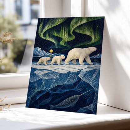 Aurora Icebound, blue, green, white nature wall art displayed in a styled interior, gallery view 5