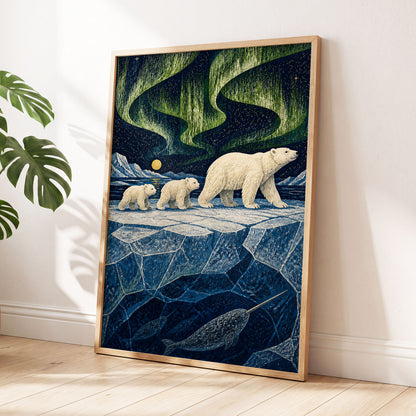 Aurora Icebound, blue, green, white nature wall art displayed in a styled interior, gallery view 6