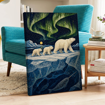 Aurora Icebound, blue, green, white nature wall art displayed in a styled interior, gallery view 7