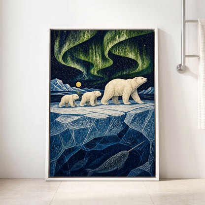 Aurora Icebound, blue, green, white nature wall art displayed in a styled interior, gallery view 8