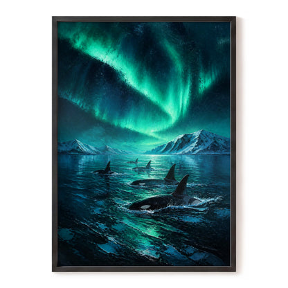 Aurora Orca Passage, green, blue, black nature wall art, front artwork view
