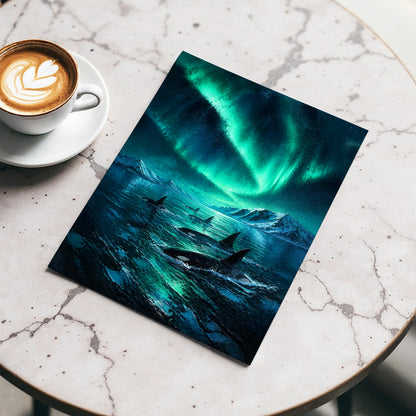 Aurora Orca Passage, green, blue, black nature wall art displayed in a styled interior, gallery view 3