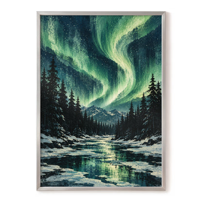Aurora Over Still Waters, green, blue, black nature wall art, front artwork view