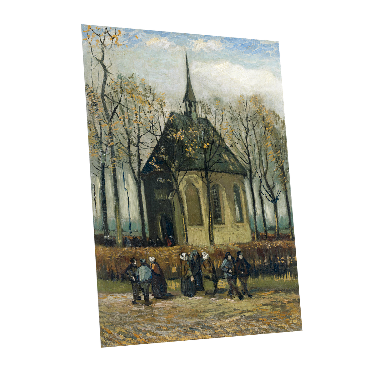 Autumn Chapel Gathering, green, beige, gold abstract wall art shown as a unframed poster wall art print