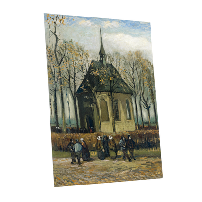 Autumn Chapel Gathering, green, beige, gold abstract wall art shown as a unframed poster wall art print