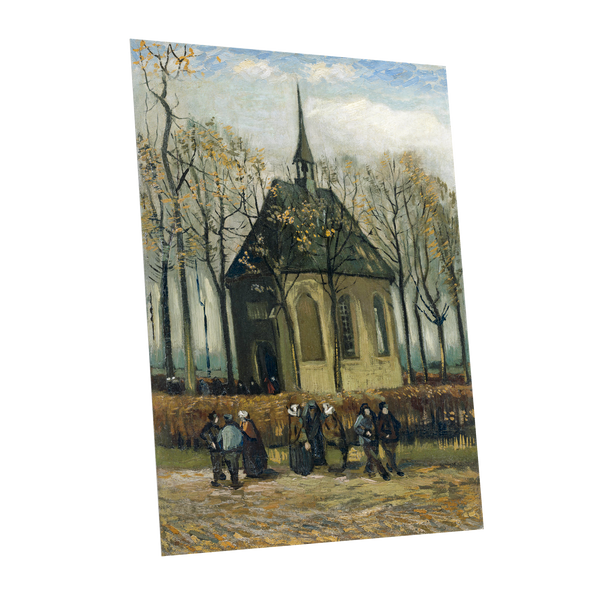 Autumn Chapel Gathering, green, beige, gold abstract wall art shown as a unframed poster wall art print