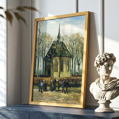 Autumn Chapel Gathering, green, beige, gold abstract wall art displayed in a styled interior, gallery view 2
