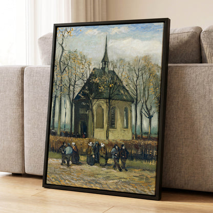 Autumn Chapel Gathering, green, beige, gold abstract wall art displayed in a styled interior, gallery view 4
